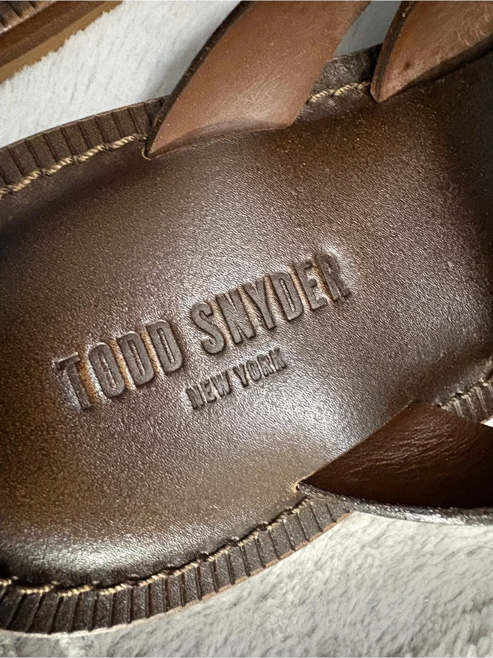 Todd Snyder Men's Cognac Leather Slide Sandals